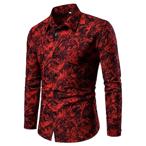 Men's Shirt Aloha Shirt Geometric Collar Blue Red White Daily Weekend Long Sleeve Clothing Apparel Vintage Fashion Retro