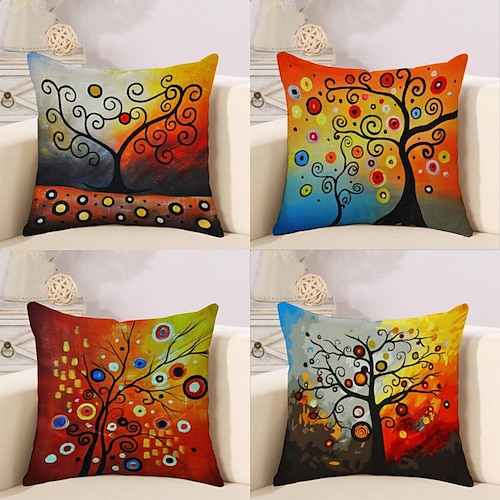 

4 pcs Polyester Pillow Cover, Floral Rustic Square Traditional Classic