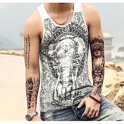 Photno Men Printed Tank Top Casual Slim FIt Workout T Shirts Gym Fitness Tees 