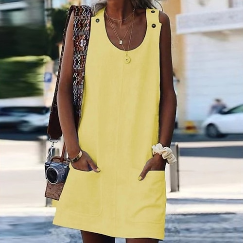 

Women's Sundress Short Mini Dress Blue White Orange Yellow Sleeveless Pocket Summer Round Neck 2022 S M L XL XXL 3XL 4XL 5XL / Plus Size / Plus Size
