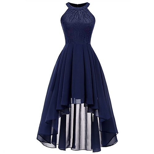

A-Line Minimalist Elegant Party Wear Cocktail Party Dress Halter Neck Sleeveless Asymmetrical Nylon with Pleats 2022