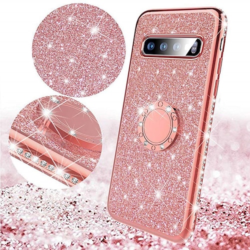 

Phone Case For Samsung Galaxy Back Cover S9 S9 Plus S8 Plus S8 S7 edge S7 S10 S10 Plus Galaxy S10 E Rhinestone Plating Ring Holder Glitter Shine Rhinestone Soft TPU