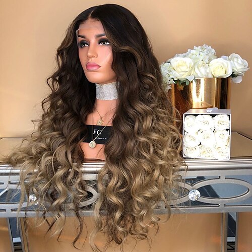 

Synthetic Wig Body Wave Asymmetrical Machine Made Wig Long Ombre Brown Synthetic Hair 27 inch Women's Middle Part Best Quality Brown / Daily Wear