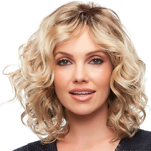 

Blonde Wigs for Women Weave Curly Middle Part Wig Medium Length Light Golden Synthetic Hair 16 Inch Women's Fashionable Design Women Synthetic Brown