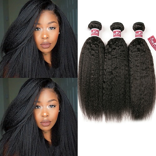 

3 Bundles Hair Weaves Brazilian Hair Yaki Straight Human Hair Extensions Remy Human Hair 100% Remy Hair Weave Bundles 300 g Natural Color Hair Weaves / Hair Bulk Human Hair Extensions 8-28 inch