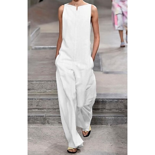 

Women's Jumpsuit Solid Colored Streetwear Wide Leg Regular Fit White Black S M L