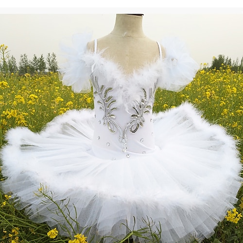 Kids' Dancewear Ballet Dress Feathers / Fur Glitter Crystals / Rhinestones Girls' Training Performance Spandex