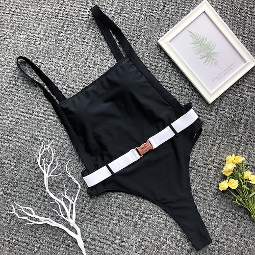 

Women's Swimwear One Piece Asian Size Swimsuit Backless Solid Colored White Black Triangle Bathing Suits Sporty Basic