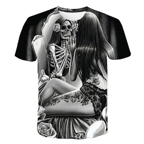 

Men's T shirt Tee Shirt Graphic Skull 3D Round Neck Dark Gray Plus Size Street Daily Short Sleeve Print Clothing Apparel Basic