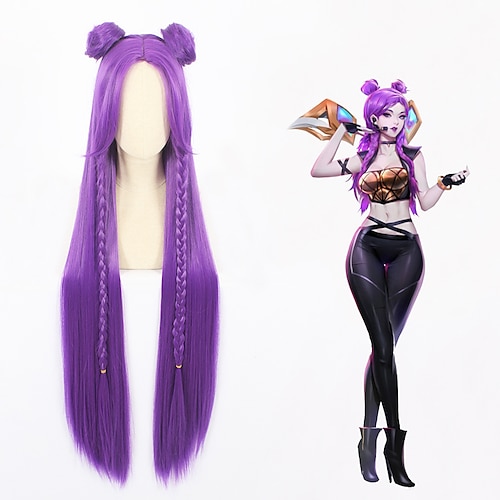 

LOL Cosplay KDA Kaisa Cosplay Wigs All Layered Haircut 40 inch Heat Resistant Fiber Straight Purple Anime Wig