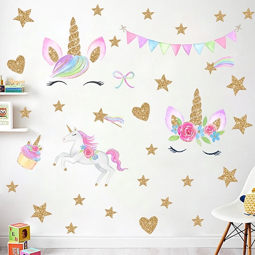 

Rainbow Star Cute Unicorn Wall Stickers - Words & Quotes Wall Stickers / Plane Wall Stickers Characters Study Room / Office / Dining Room / Kitchen 60X40cm Wall Stickers for bedroom living room