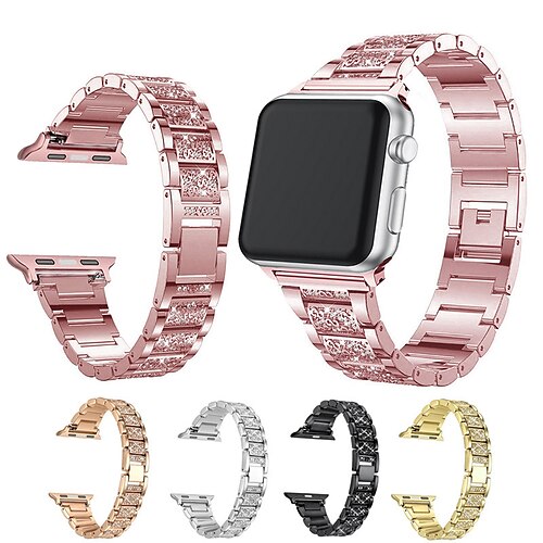 

1 pcs Smart Watch Band for Apple iWatch Apple Watch Series SE / 6/5/4/3/2/1 Series 8 7 6 5 4 3 2 1 SE Stainless Steel Smartwatch Strap Bling Diamond Jewelry Bracelet Replacement Wristband