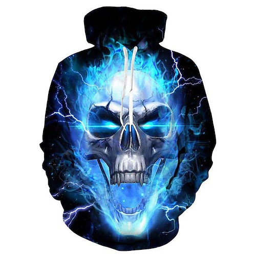 

Herre Hattetrøje Blå Hætte Dødningehoveder 3D Halloween Basale Afslappet Tøj Hættetrøjer Sweatshirts