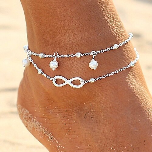 

Ankle Bracelet Simple Fashion European Women's Body Jewelry For Daily Layered Imitation Pearl Alloy Infinity Silver Gold 1pc
