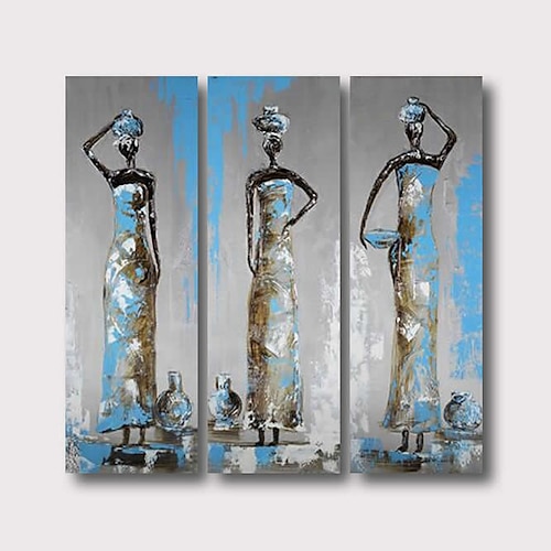 

Oil Painting Hand Painted Square Abstract Abstract Landscape Comtemporary Modern Stretched Canvas / Three Panels
