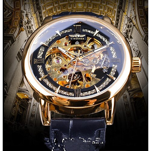 

WINNER Homme Montre mécanique Analogique Remontage automatique Décontractée Gravure ajourée Noctilumineux / Vrai Cuir / Vrai Cuir