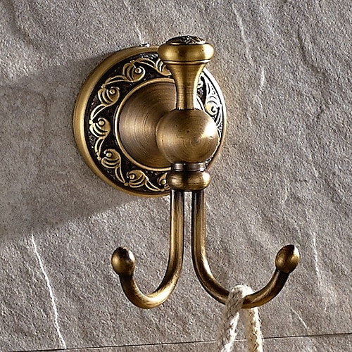 

Robe Hook New Design Antique Brass Wall Mounted for Bathroom Double Hooks 1pc