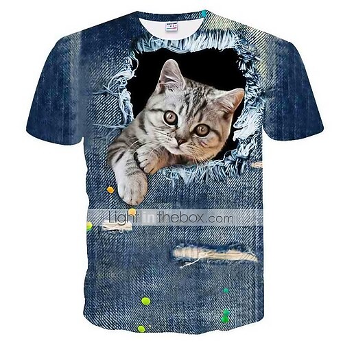 

Men's T shirt Tee Shirt Graphic Animal 3D Round Neck Blue Plus Size Print Clothing Apparel T-Shirt / Slim