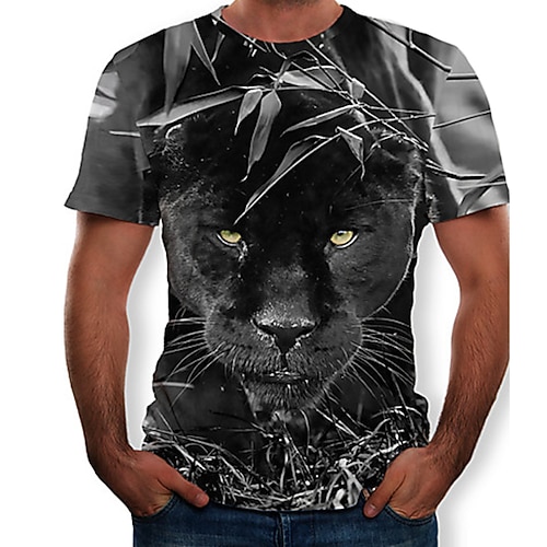 

Men's T shirt Tee Shirt Graphic Animal 3D Round Neck Black Clothing Apparel / Slim