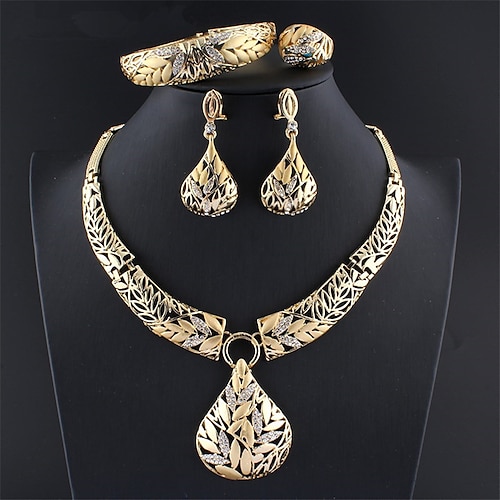 

1 set Bridal Jewelry Sets For Women's Gold Wedding Gift Engagement Rhinestone Alloy Link / Chain Botanical