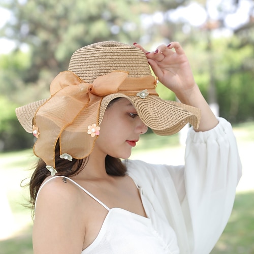 

Women's Hat Straw Hat White Blue Purple Active Basic / Spring / Summer / Solid Colored