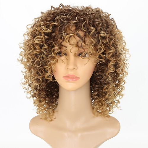 

Blonde Wigs for Women Synthetic Wig Afro Afro Curly with Bangs Wig Short Strawberry Blonde#27 Synthetic Hair 15 Inch Women Color Gradient African American Wig Light Brown