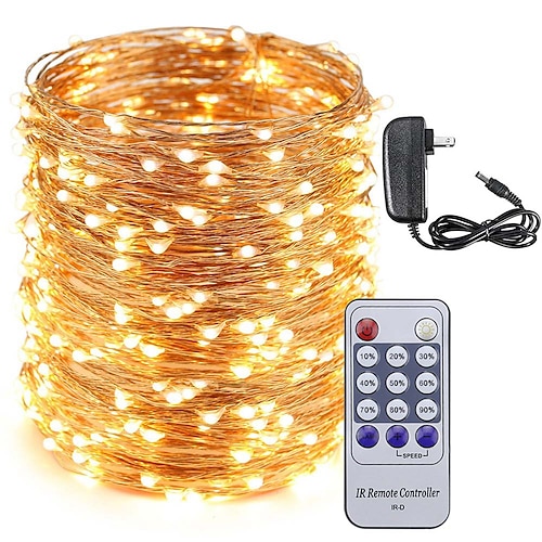 

30M LED Copper Wire String Lights 300LEDs Starry Lights and 12V 3A Power Adapter and Remote Control Christmas Holiday Decoration