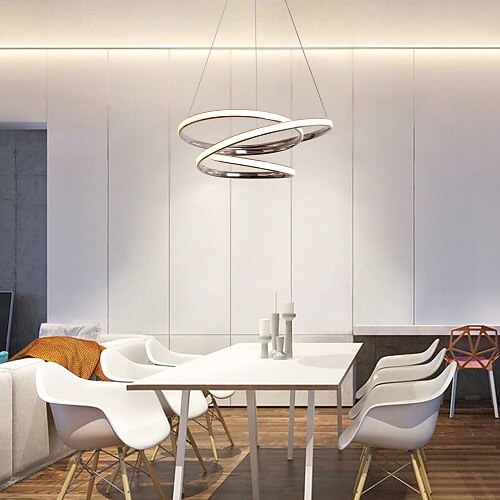 

1-Light LED Pendant Light Twist 3-Layers 48cm Circular Chrome Chandelier 40W Lighting Lamp Ambient Light for Living Room Kitchen