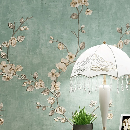 

Floral Wallpaper Wall Covering Sticker Film Adhesive Required Flower Retro Idyllic Country Non Woven Home Décor 1000x53cm/393.7x20.87inch