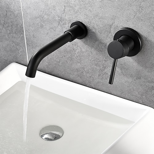 

Matte Black Bathroom Sink Faucet Brass Wall Installation Basin Faucet Cold and Hot Water Mixer Tap Contemporary