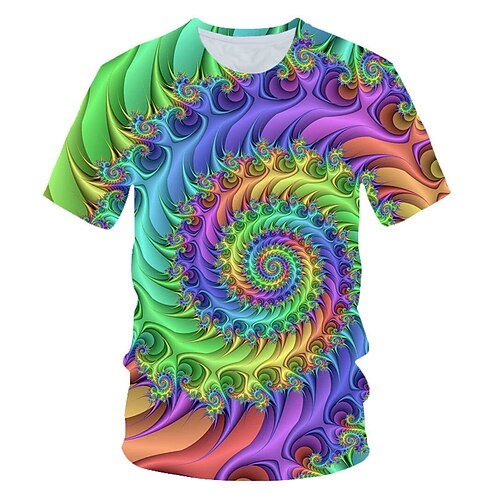 Men's T shirt Shirt Graphic Geometric Round Neck Daily Short Sleeve Tops Basic Rainbow Fashion 3D Print Tee