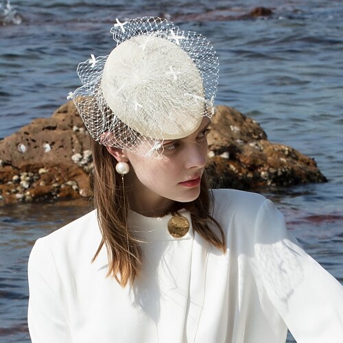 

100% Linned fascinators / Hovedtøj med Solid 1 stk Bryllup / Fest / aften Medaljon