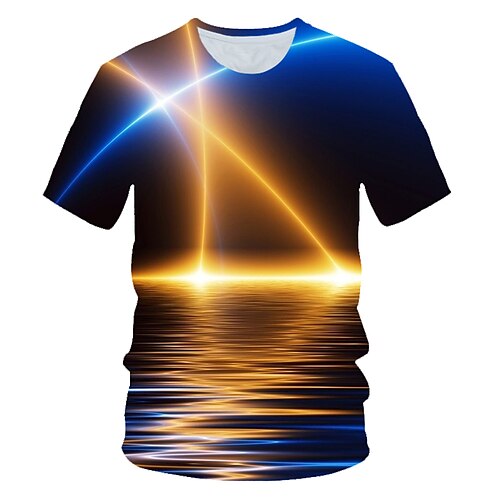 

Men's T shirt Tee Graphic Scenery Round Neck Royal Blue Daily Wear Club Short Sleeve Print Clothing Apparel Streetwear Exaggerated