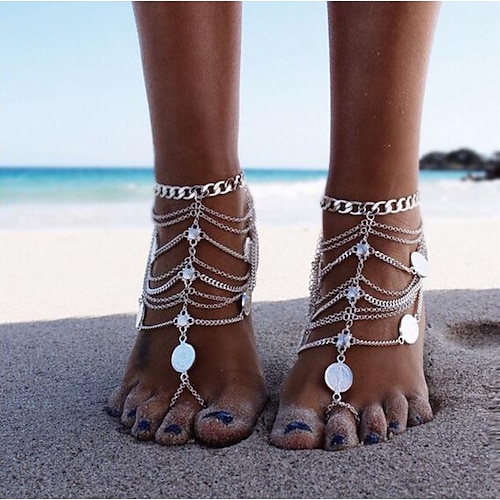 

Barefoot Sandals Ankle Bracelet Simple Fashion Casual / Sporty Women's Body Jewelry For Street Daily Coin Alloy Silver Gold 1pc