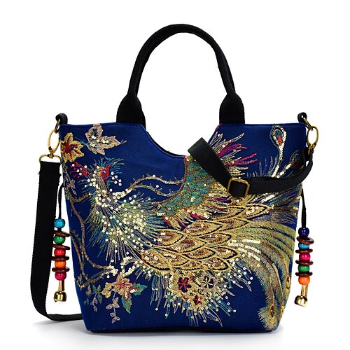 

Women's Retro Canvas Bag Handbags Top Handle Bag Canvas Embroidery Embroidery Floral Print Daily Office & Career Blue Black Red