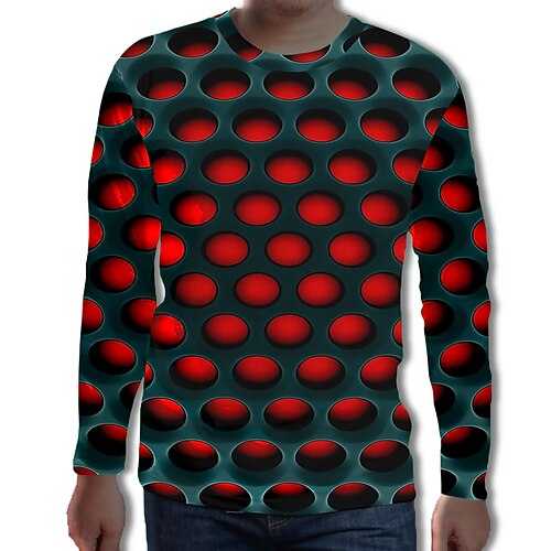 

Men's T shirt Tee Graphic Geometric Polka Dot 3D Round Neck Purple Red Plus Size Daily Long Sleeve Print Clothing Apparel Streetwear Exaggerated / Spring / Fall