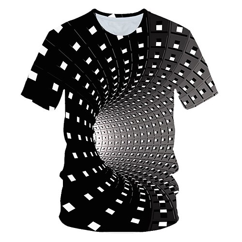 Herren T Shirt Hemd Graphic Geometrisch 3D Rundhalsausschnitt Täglich Kurzarm Oberteile Grundlegend Regenbogen