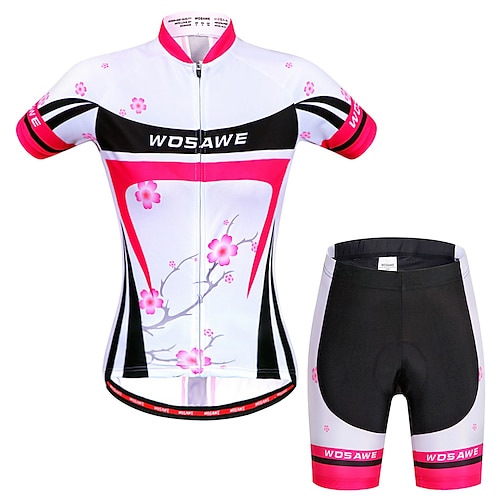

WOSAWE Women's Cycling Jersey with Shorts Short Sleeve Mountain Bike MTB Road Bike Cycling Peach Floral Botanical Bike Shorts Jersey Clothing Suit 3D Pad Breathable Anatomic Design Quick Dry Moisture