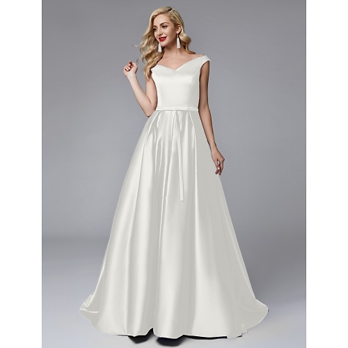 

Ball Gown Bridesmaid Dress V Neck Sleeveless Beautiful Back Sweep / Brush Train Satin with Sash / Ribbon / Pleats 2022