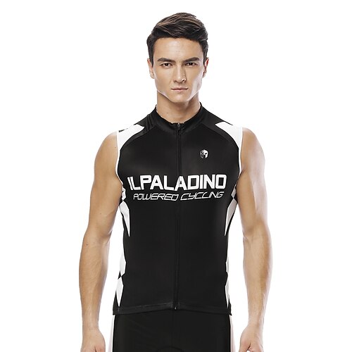 

ILPALADINO Men's Cycling Jersey Sleeveless Bike Jersey Top with 3 Rear Pockets Road Bike Cycling UV Resistant Reflective Strips Compression Back Pocket Black Geometic Polyester Sports Clothing Apparel