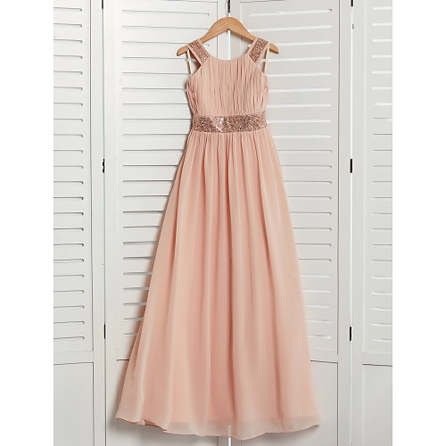 

A-Line Maxi Jewel Neck Chiffon Junior Bridesmaid Dresses&Gowns With Lace Wedding Party Dresses 4-16 Year