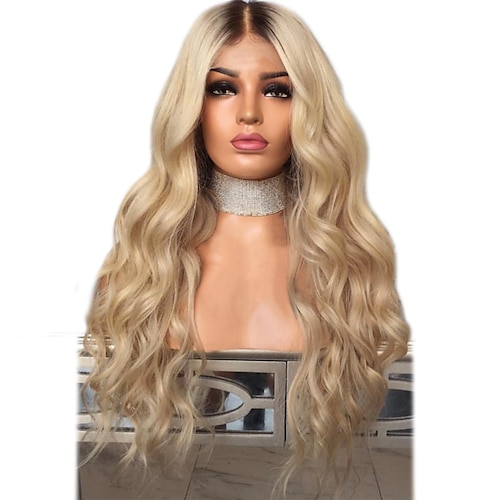 

Synthetic Lace Front Wig Wavy Middle Part Lace Front Wig Blonde Ombre Long Black / Gold Synthetic Hair 18-26 inch Women's Adjustable Heat Resistant Party Blonde Ombre / Daily Wear