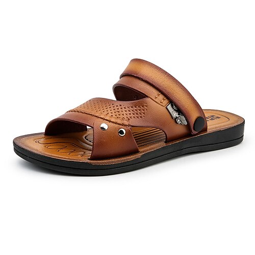 

Men's Sandals Slingback Sandals Classic British Outdoor Office & Career Walking Shoes Leather Massage Non-slipping Light Brown Dark Brown Summer