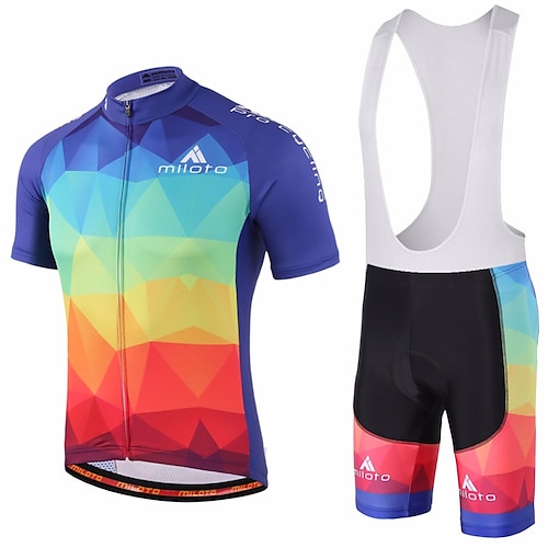 

Miloto Men's Short Sleeve Cycling Jersey with Bib Shorts Orange Purple Green Gradient Bike Bib Shorts Jersey Bib Tights Breathable Quick Dry Sweat-wicking Sports Polyester Lycra Gradient Mountain