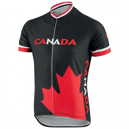 

21Grams Men's Cycling Jersey Short Sleeve Bike Top with 3 Rear Pockets Mountain Bike MTB Road Bike Cycling UV Resistant Breathable Quick Dry Moisture Wicking Black Red Canada National Flag Sports