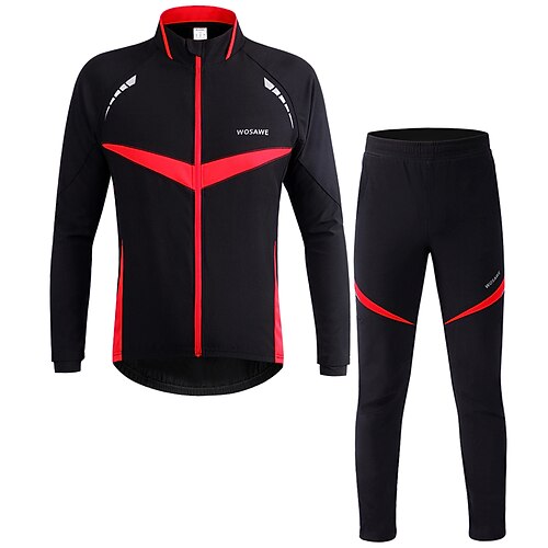 

WOSAWE Men's Women's Cycling Jacket with Pants Long Sleeve Mountain Bike MTB Road Bike Cycling Winter Red Patchwork Bike Clothing Suit Windproof Warm Reflective Strips Polyester Sports Patchwork Funny