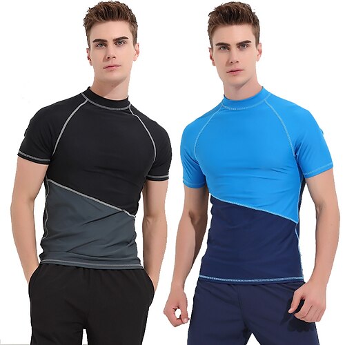 

Men's Rash Guard Breathable Quick Dry Short Sleeve Sun Shirt Swimming Beach Water Sports Patchwork Autumn / Fall Spring Summer / Stretchy