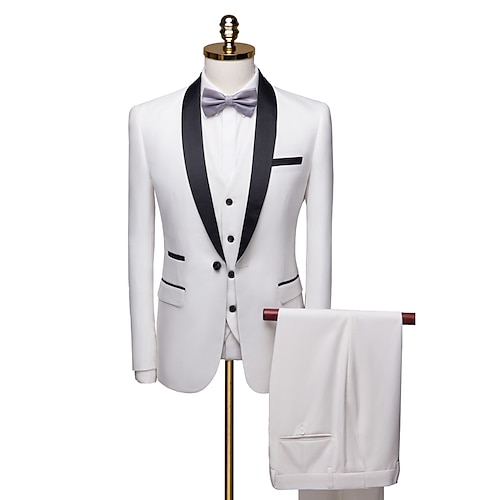 

Custom Tuxedos Wedding Special Occasion Event Party Shawl Collar Solid Colored White