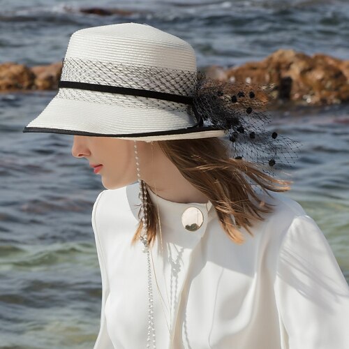 

Polyester Straw Hats with Powder Skirt / Trim 1pc Casual Headpiece