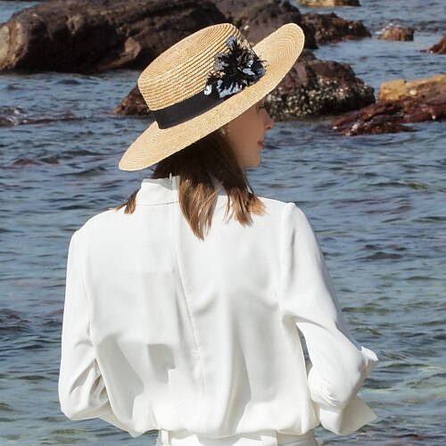 

Straw Hats Natural Fiber Straw Hat Casual Daily Wear With Paillette Headpiece Headwear